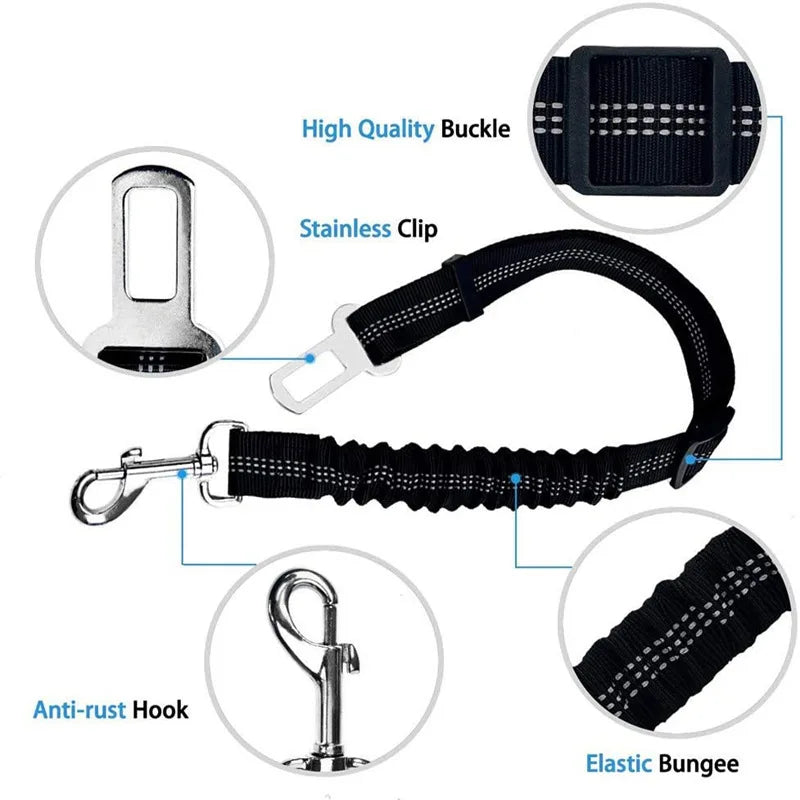 Elastic Nylon Dog Seat Belt For Small Large Dogs Adjustable Reflective Durable Lead Puppy Travel Car Safety Rope