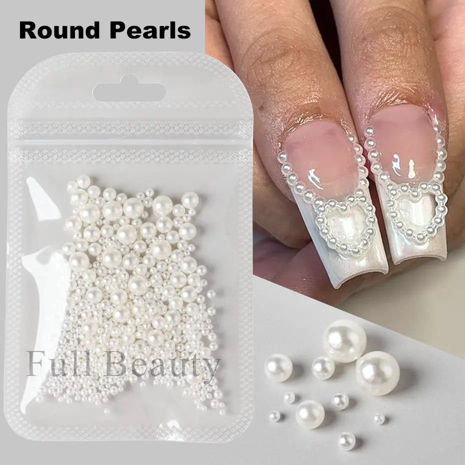 Mixed Nail Pearl Decoration White Natural Nail Charms Beads Flat Back Round Pearls Jewels For Manicure Design Korean Accessories