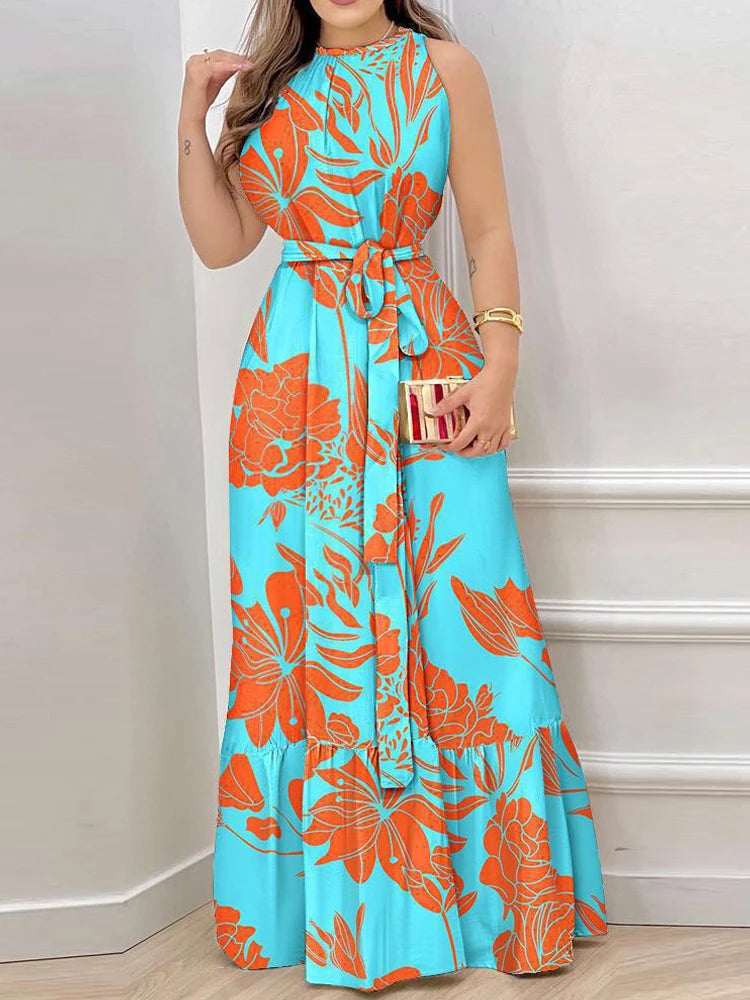 Summer Breeze: Cross-Border Print Sleeveless Maxi Dress