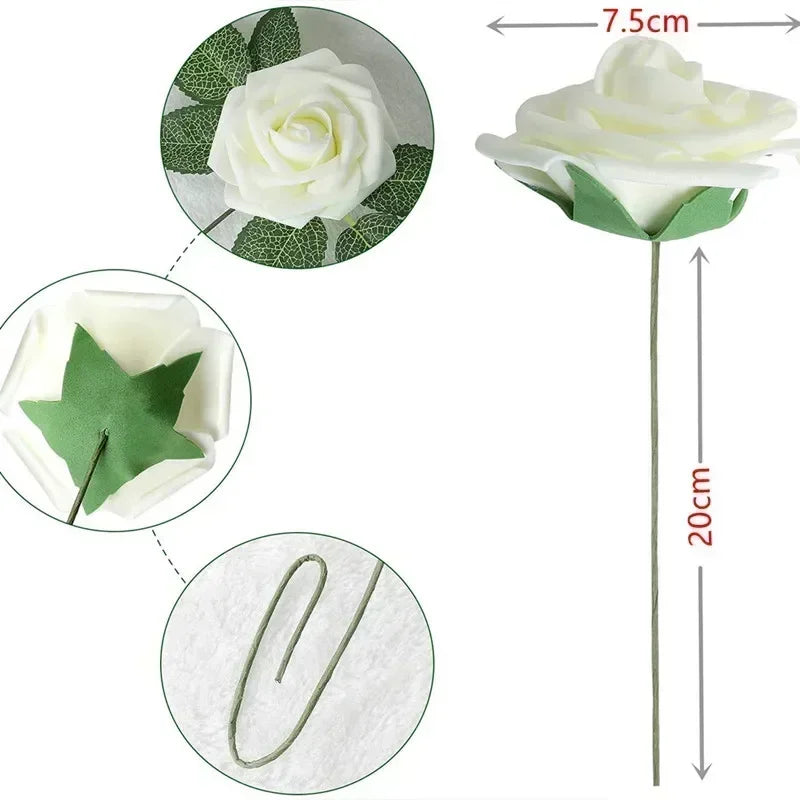 10/25/50Pcs Artificial Rose Flowers Foam Fake Flowers Roses for DIY Wedding Bouquets Party Home Decor Garden Decoration