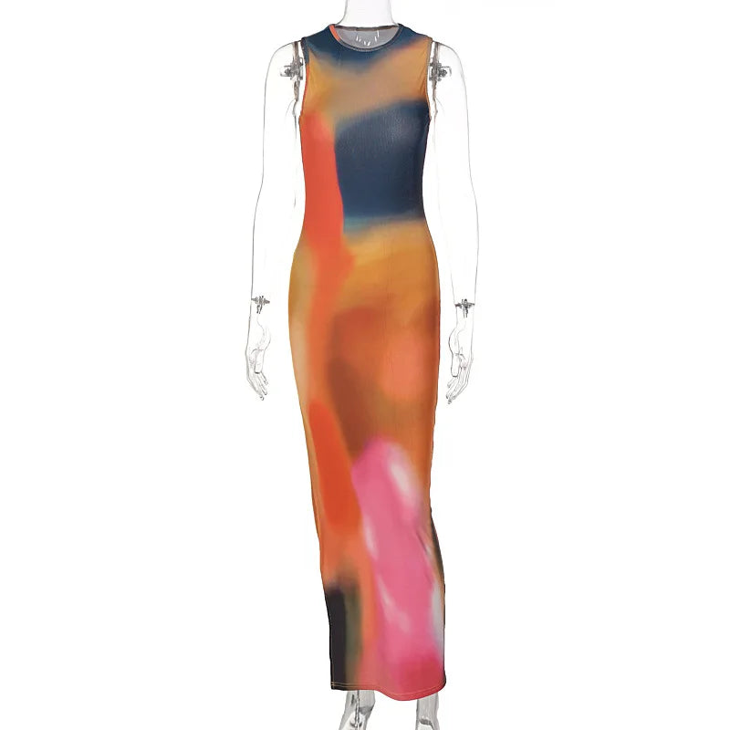 Hawthaw Women 2024 Summer Elegant Party Club Streetwear Beach Vacation Bodycon Tie-Dye Long Dress Wholesale Items For Business