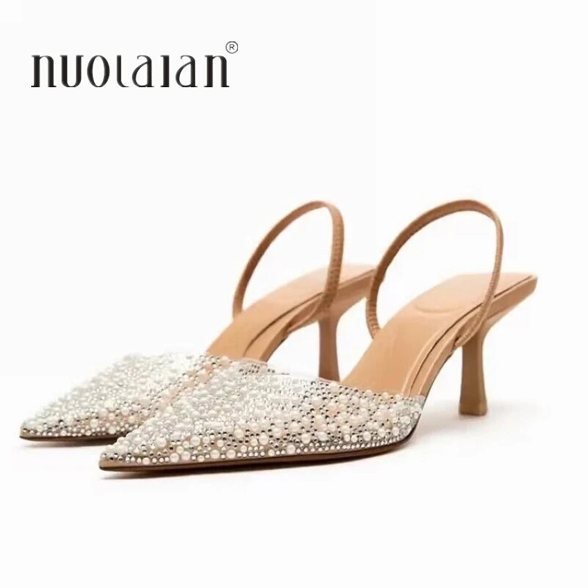 Pearl Elegance: Summer Slingback Heels