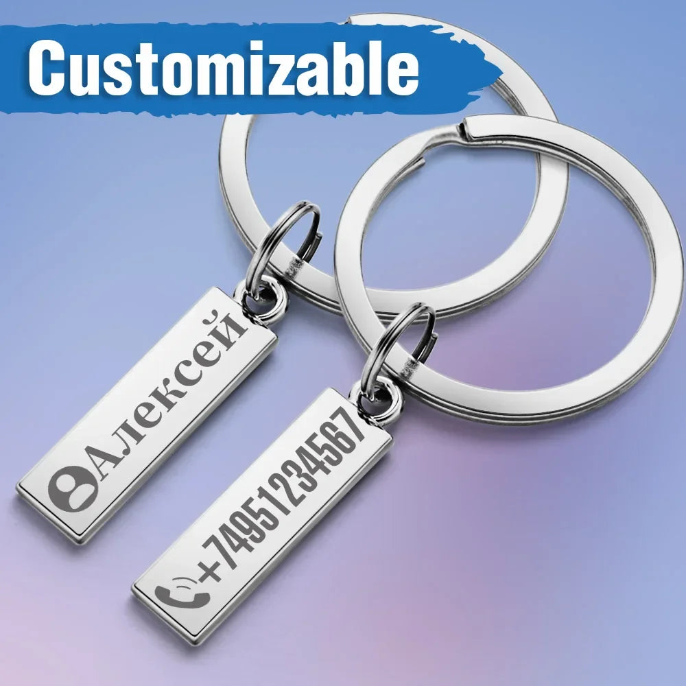 Anti-lost Keychain Small Chic Personalized Customized Keyring  for Car Name Phone Number Men Women Gift  Key Chain Holder P021 Surpriseshopper.com