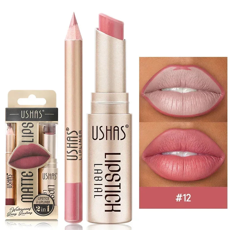 2 In 1 Korean Kiss: Waterproof Lip Liner Lipstick