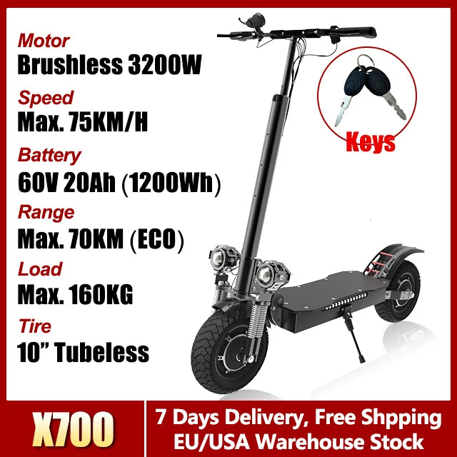 1200W-6000W Adult Electric Scooter 55-90km/h Fast E scooter X60 X48 X700 Dual Drive Foldable Skateboard with Seat 2 wheels Moped