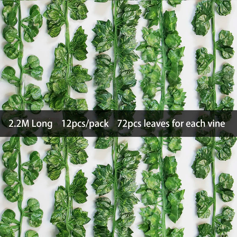 12pcs/Pack Artificial Liana Vine Wall Hanging Fake Plants Ivy String Leaves Decoration Home Outdoor Garden Wedding Party Decors