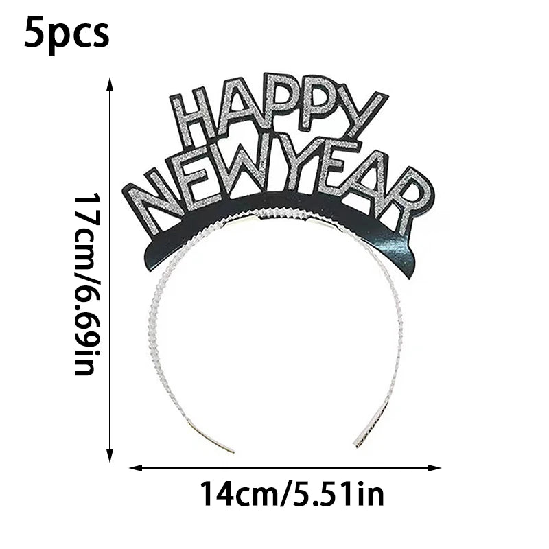 5Pcs Glitter Happy New Year Hair Hoop Headband Paper Sequin Letter Hairband Headwear for 2025 New Year Party Hair Accessories - Surpriseshopper.com