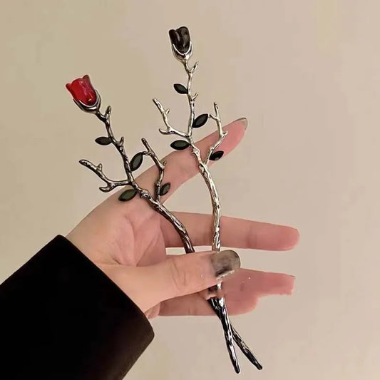 Vintage Rose Flower Hair Sticks for Women Simple Metal Sword Snake Diy Chopstick Hairpins Hairstyle Design Tools Accessories - Surpriseshopper.com