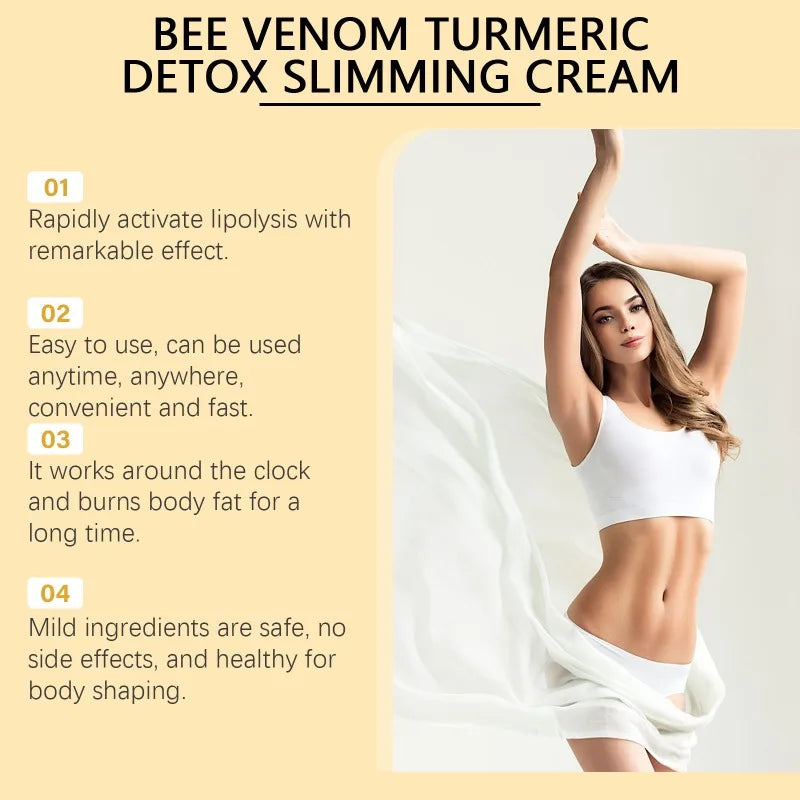 Bee Venom Turmeric Detox Slimming Cream Fat Burning Shrinking Weight Loss Anti-Cellulite Promote Metabolism Massage Cream