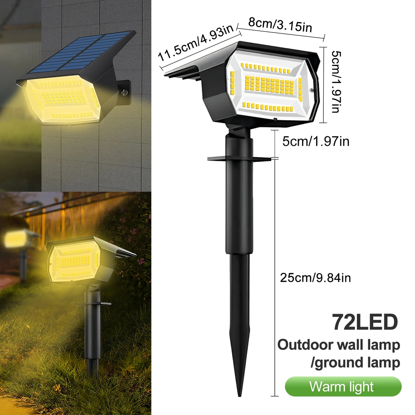 SolarBright: 72/68 LED Waterproof Solar Landscape Lights with 3 Modes