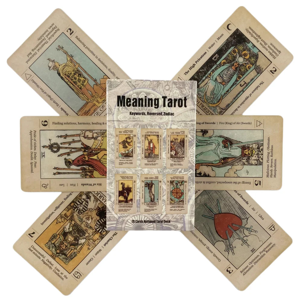 Meaning Tarot Card With Meaning On Them Beginner Tarot Keyword Antiqued Tarot Deck Learn Tarot 78 Cards