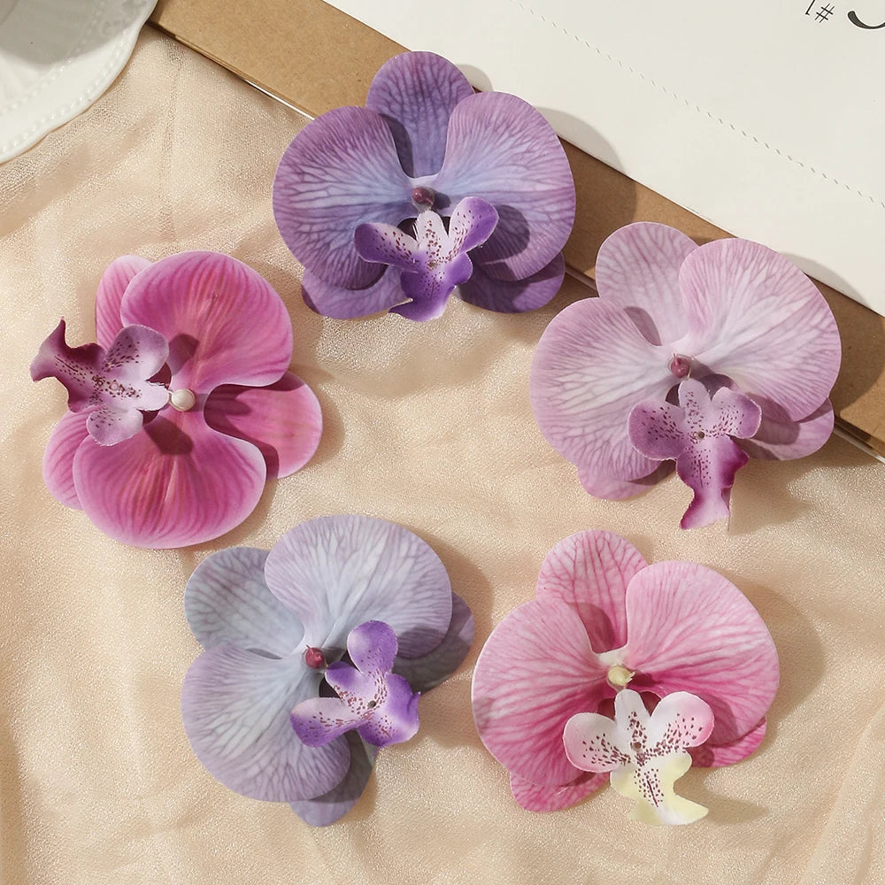 5/10pcs Phalaenopsis Artificial Butterfly Orchid 9.5CM Fake Flowers Heads Wedding Decoration for Home Room Decor Gift Accessory