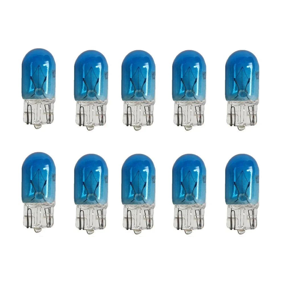 10X White T10 W5W 501 194 Clear Signal Lamp Glass 12V 5W Warm White W2.1x9.5d Single Filament Car Bulb Auto Halogen Light Blue