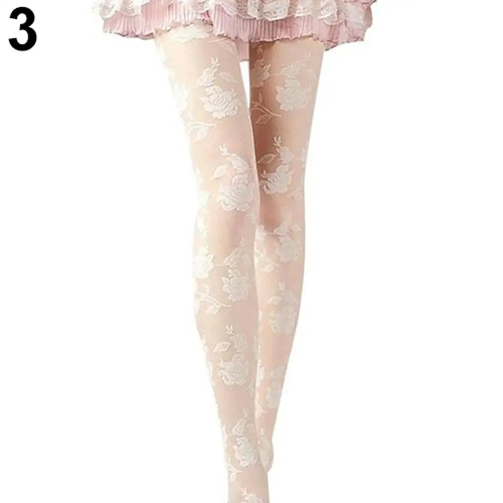 Fashion Rose Pattern Tight Lace Pantyhose Women Sexy See-through Stockings Tights Leggings