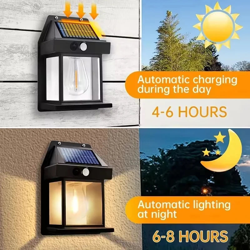 Outdoor Solar Tungsten Wall Light with Motion Sensor IP65 Waterproof LED Safety Light for Patio Outdoor Deck Porch Barn Balcony