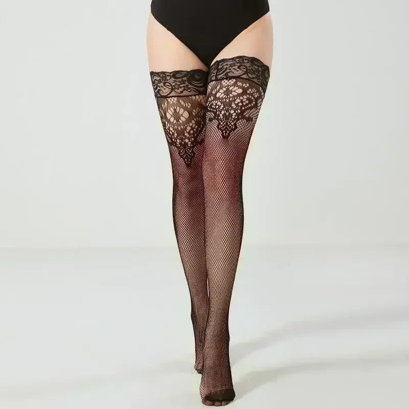 Sexy Thigh High Plus Size Stockings Sheer Lace Silicone Stay Up Hosiery Tights Pantyhose for Women Fishnet Stockings