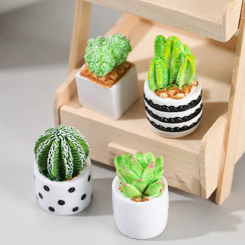 1PC Artificial Resin Cactus Succulents Potted Plant Indoor Home Office Tabletop Decoration Small Potted Micro Landscape Ornament