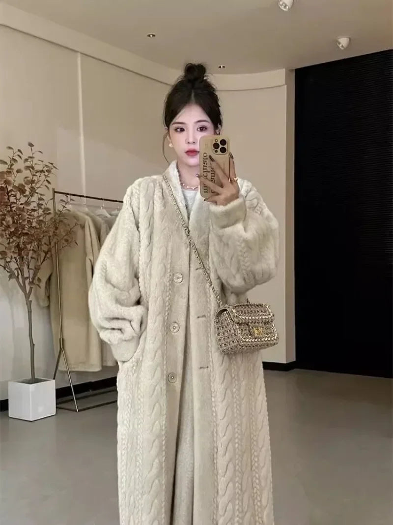 2024 new daughter lazy wind long cardigan mink coat women winter thickened twist mink women Surpriseshopper.com