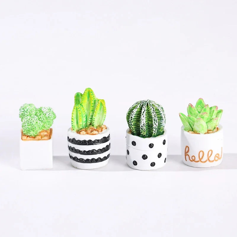 1PC Artificial Resin Cactus Succulents Potted Plant Indoor Home Office Tabletop Decoration Small Potted Micro Landscape Ornament