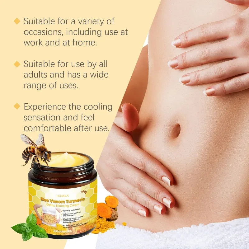 Bee Venom Turmeric Detox Slimming Cream Fat Burning Shrinking Weight Loss Anti-Cellulite Promote Metabolism Massage Cream