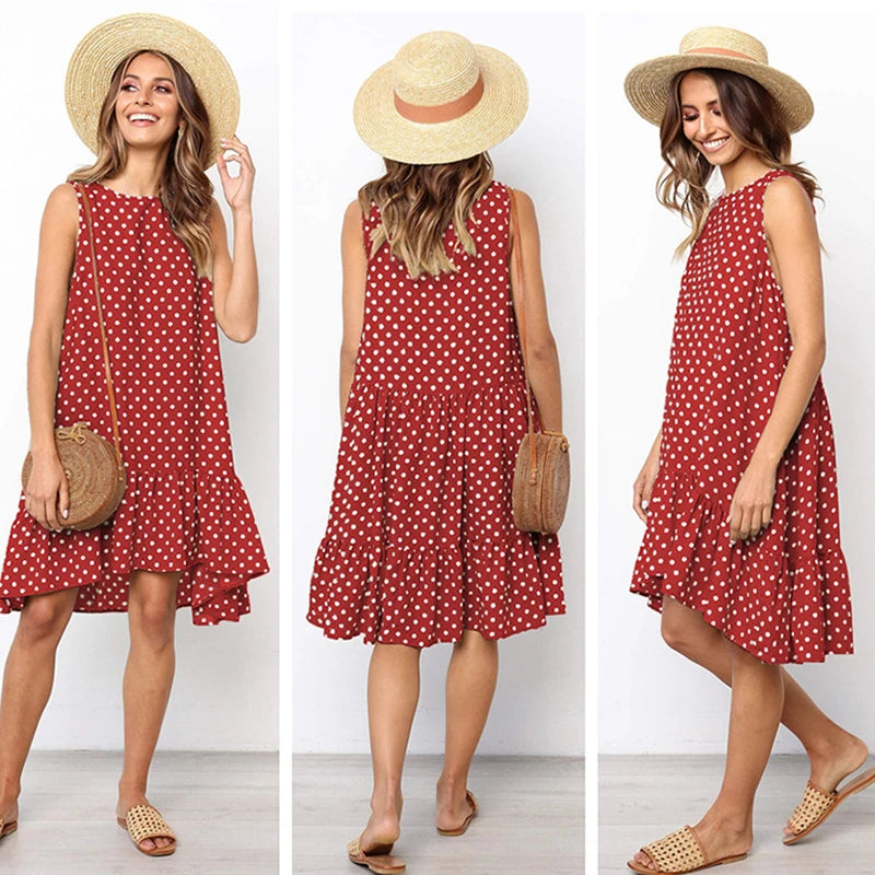 Jocoo Jolee Summer Chiffon Dress Women Polka Dot Ruffles Mini Dress Casual Loose Beach Party Street Short Sundress Vestidos