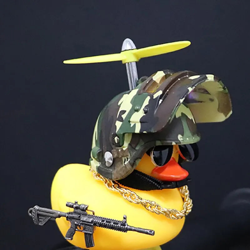 QuirkyDuck: Yellow Rubber Duck with Helmet Car Decoration