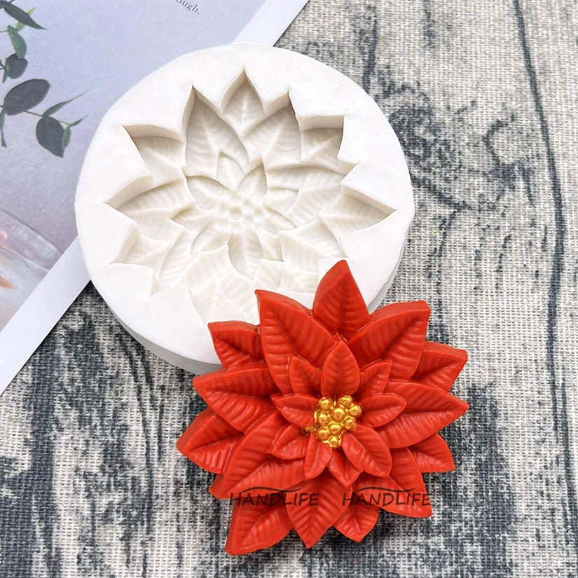 Poinsettia Christmas Flower Silicone Sugarcraft Mold Resin Tools Cupcake Baking Mould Fondant Cake Decorating Tools