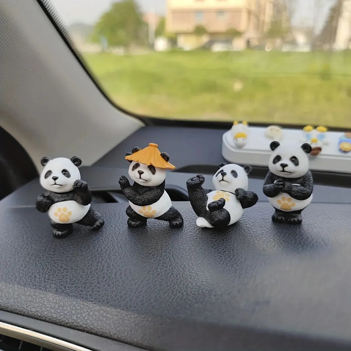 PandaPal: Adorable 4-Piece Panda Car Ornament Set – Bring Joy to Your Ride!