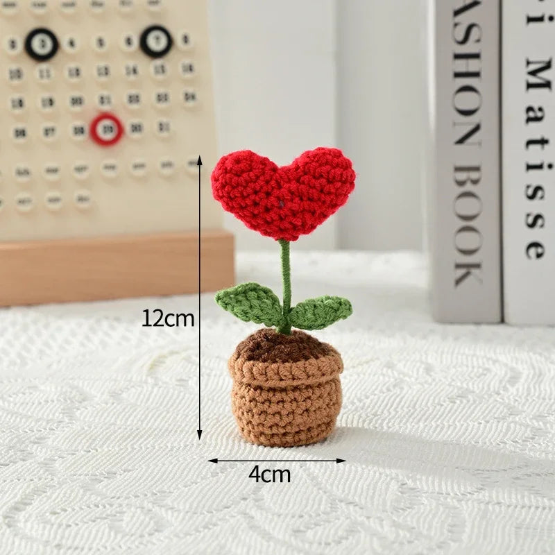 Sunflower Crochet Flowers Hand-knitted Flower Wedding Gift for Guests Potted Woven Flower Desk Accessorie Flores Valentine's Day