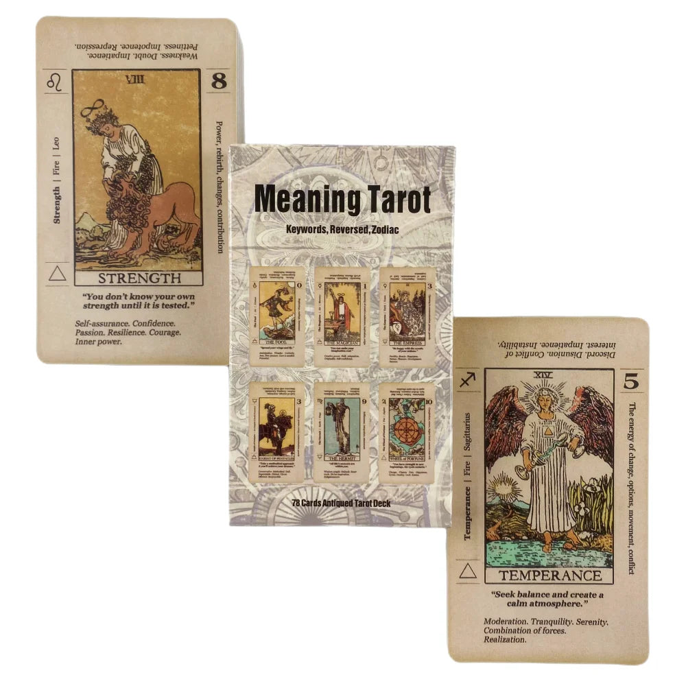 Meaning Tarot Card With Meaning On Them Beginner Tarot Keyword Antiqued Tarot Deck Learn Tarot 78 Cards