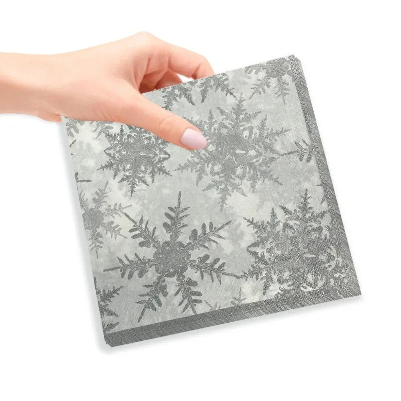 20pcs/Pac 2-Ply Christmas Series Party Decoration Paper Napkins Winter Snowflake Printed Paper Placemats Wine Glass Flower Paper - Surpriseshopper.com