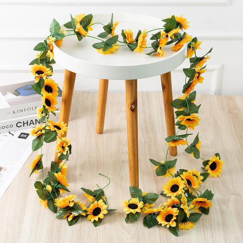 2.5m Sunflower Artificial Flowers Vine Fake Sunflower Vine Flower Rattan for Wedding Christmas Decoration Decoration