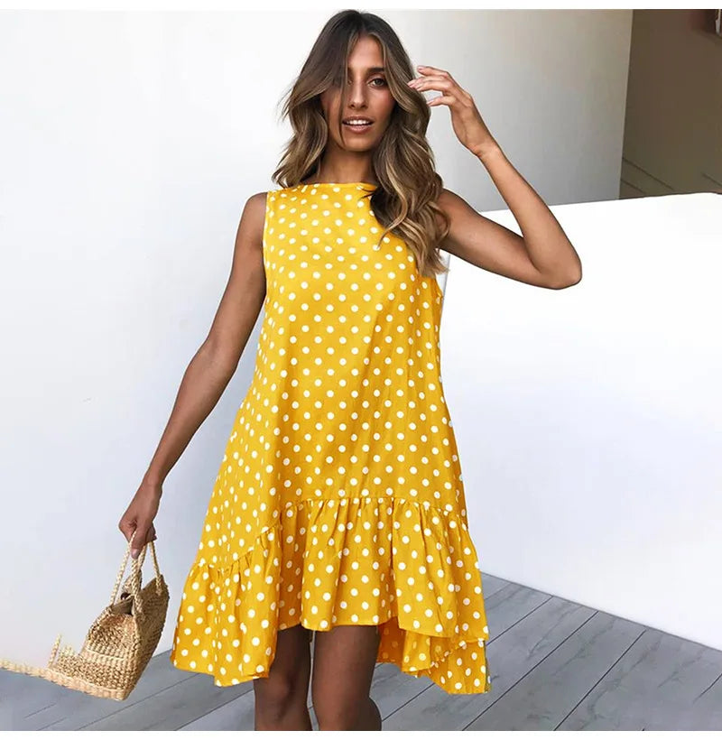 Jocoo Jolee Summer Chiffon Dress Women Polka Dot Ruffles Mini Dress Casual Loose Beach Party Street Short Sundress Vestidos