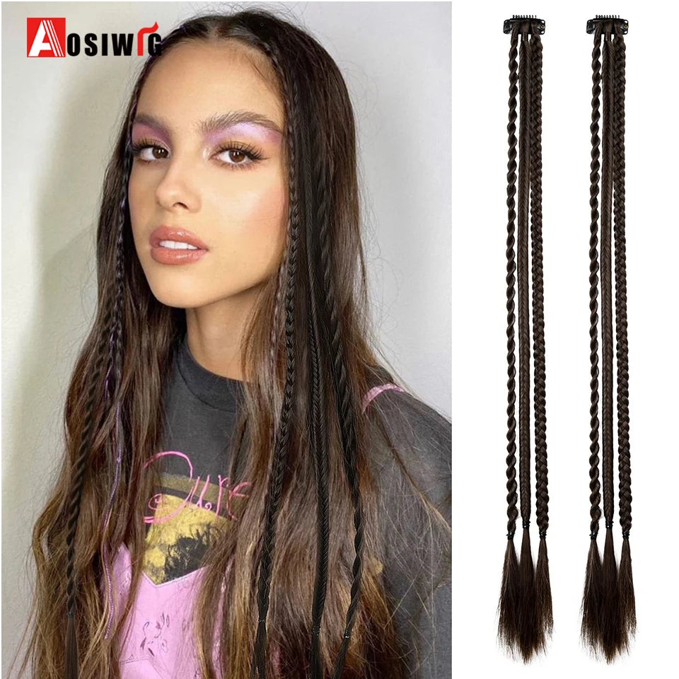 Braid Clip in Hair Extensions 2Pcs Braids Long Synthetic Ponytail Hairpieces For Women Girls Daily Christmas Cosplay