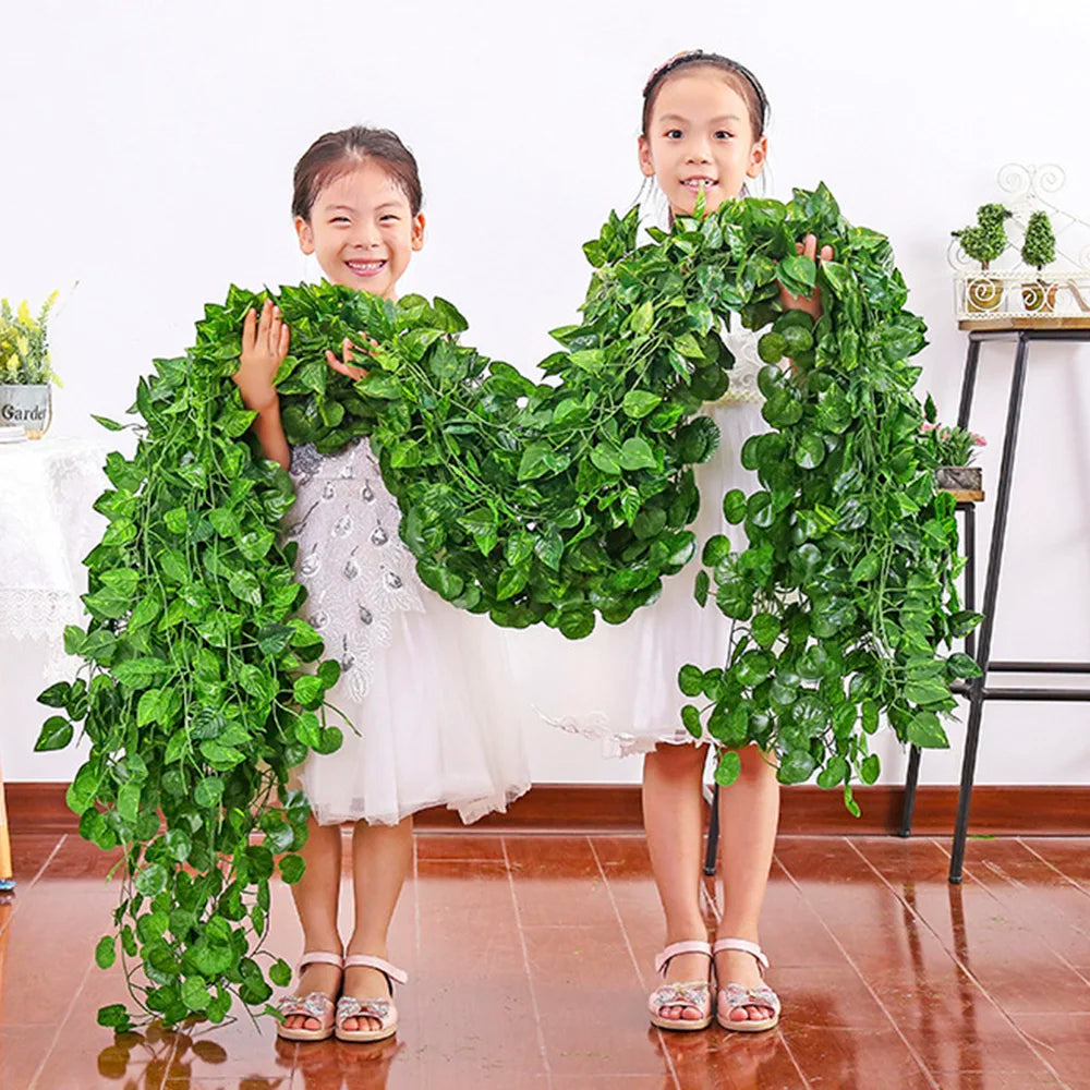 12pcs/Pack Artificial Liana Vine Wall Hanging Fake Plants Ivy String Leaves Decoration Home Outdoor Garden Wedding Party Decors