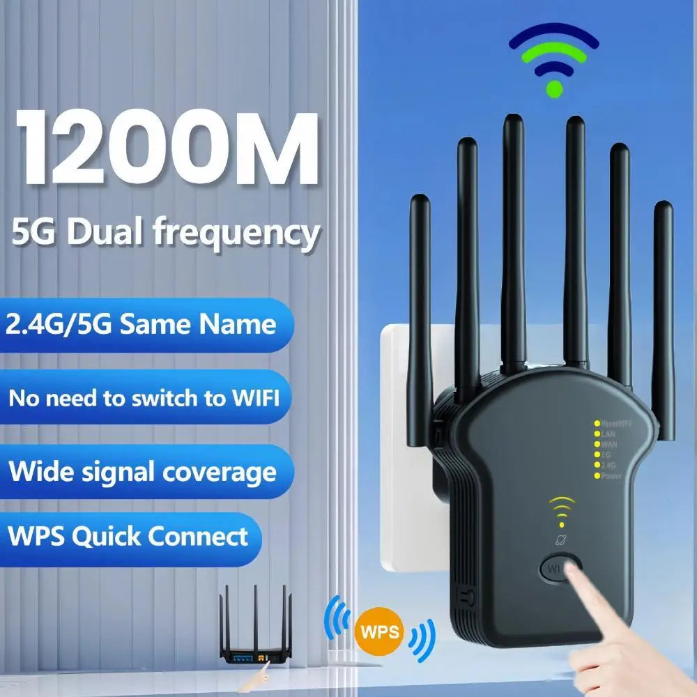 WiFiBoost: Powerful 1200Mbps Dual Band Repeater – Say Goodbye to Dead Zones!