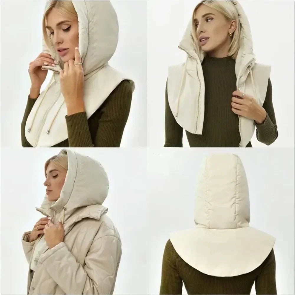 Winter Ultralight Down Hooded Hats For Women Men Warm Ring Scarf Balaclava Hat Neck Zippper Drawstring Coat Scarf Short Tank Top