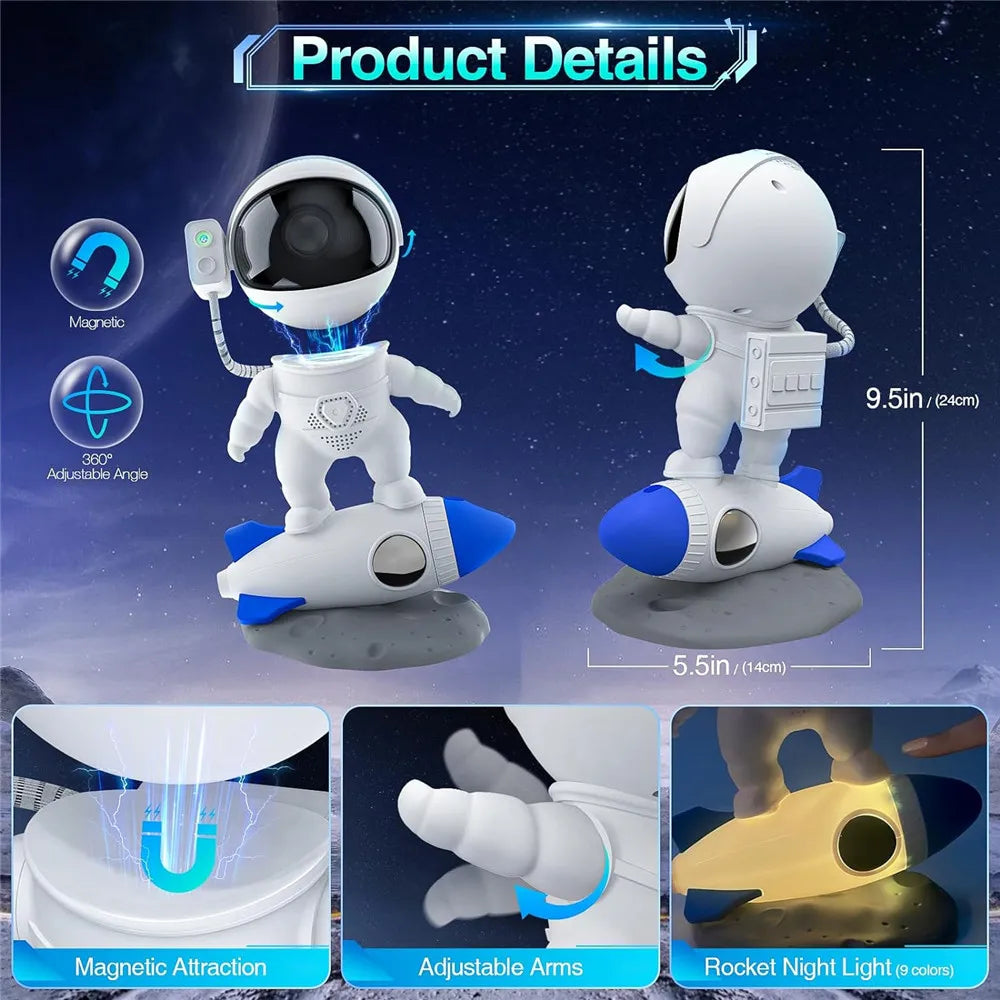 Astronaut Galaxy Starry Sky Projector Night Light Remote Control Rocket Nebula Projection Lamps For Bedroom Christmas Kids Gift