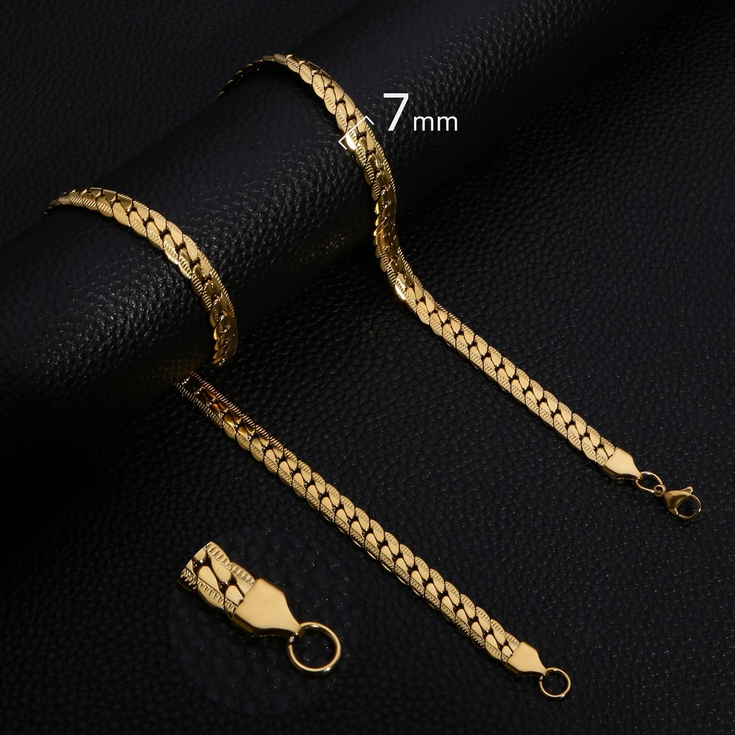 HIYEE Punk 3/4/5/6/7mm Embossed Flat Snake Chain Necklace Gold/Silver Colored Stainless Steel Chain Men Women Fashion Jewelry