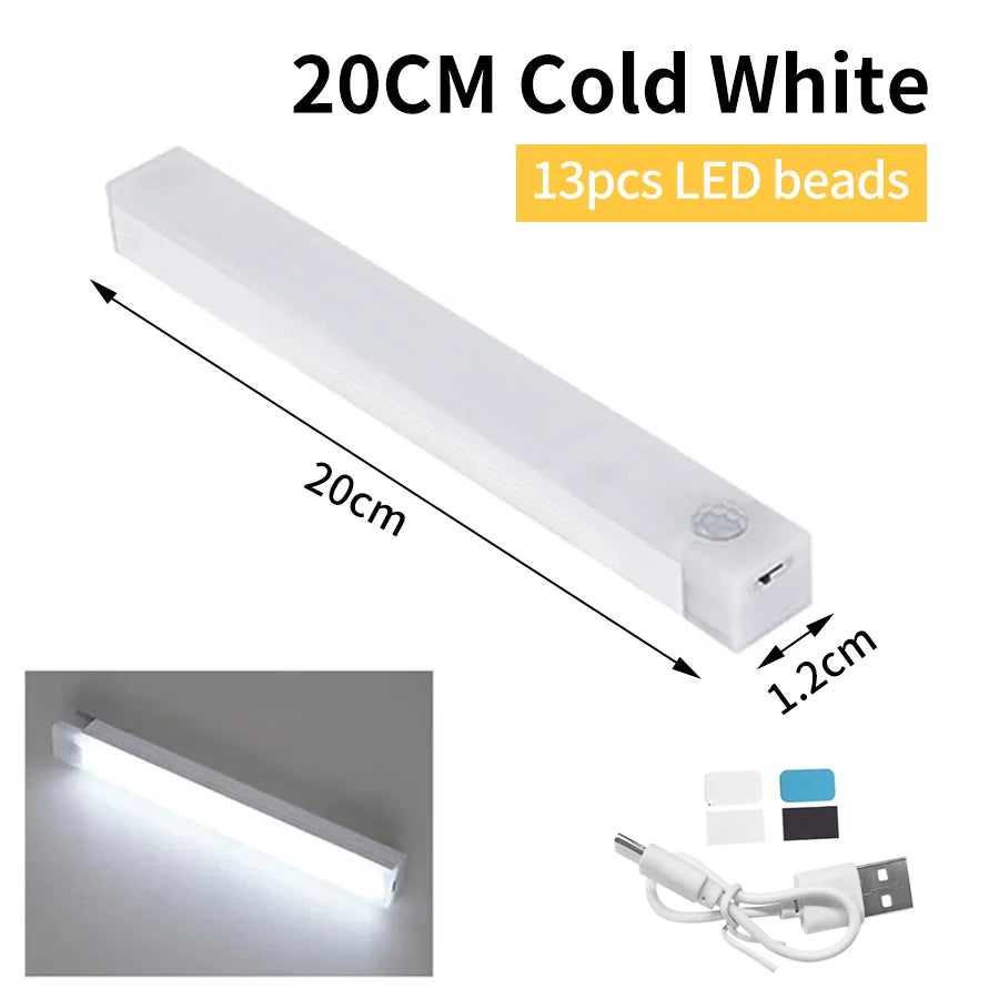 Motion Sensor Light Wireless Rechargeable LED Night Light Closet Cabinet Wardrobe Lamp Kitchen Staircase Backlight 10/20/30/50cm