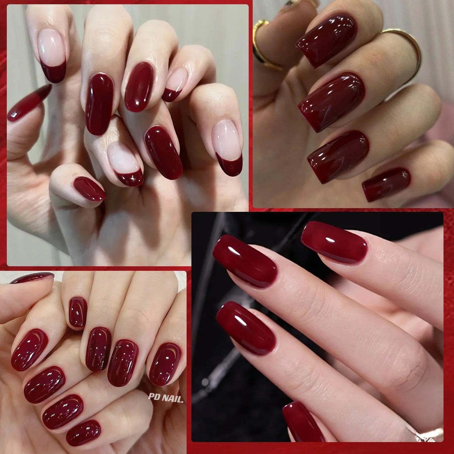 Harunoura Red Series Semi Cured Gel Nail Strips Maroon Gel Polish Nail Stickers Waterproof Long Lasting Stickers for Nails Decor