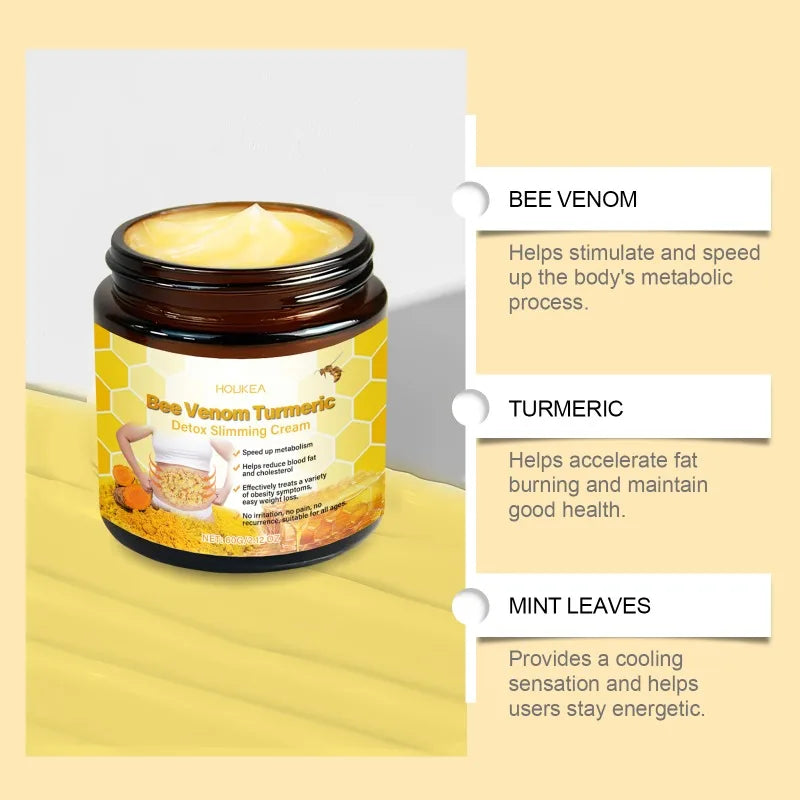 Bee Venom Turmeric Detox Slimming Cream Fat Burning Shrinking Weight Loss Anti-Cellulite Promote Metabolism Massage Cream