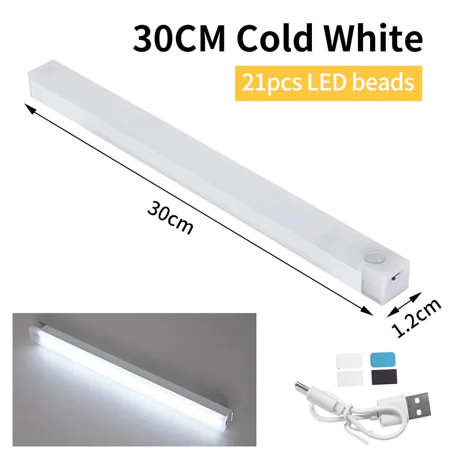 Motion Sensor Light Wireless Rechargeable LED Night Light Closet Cabinet Wardrobe Lamp Kitchen Staircase Backlight 10/20/30/50cm