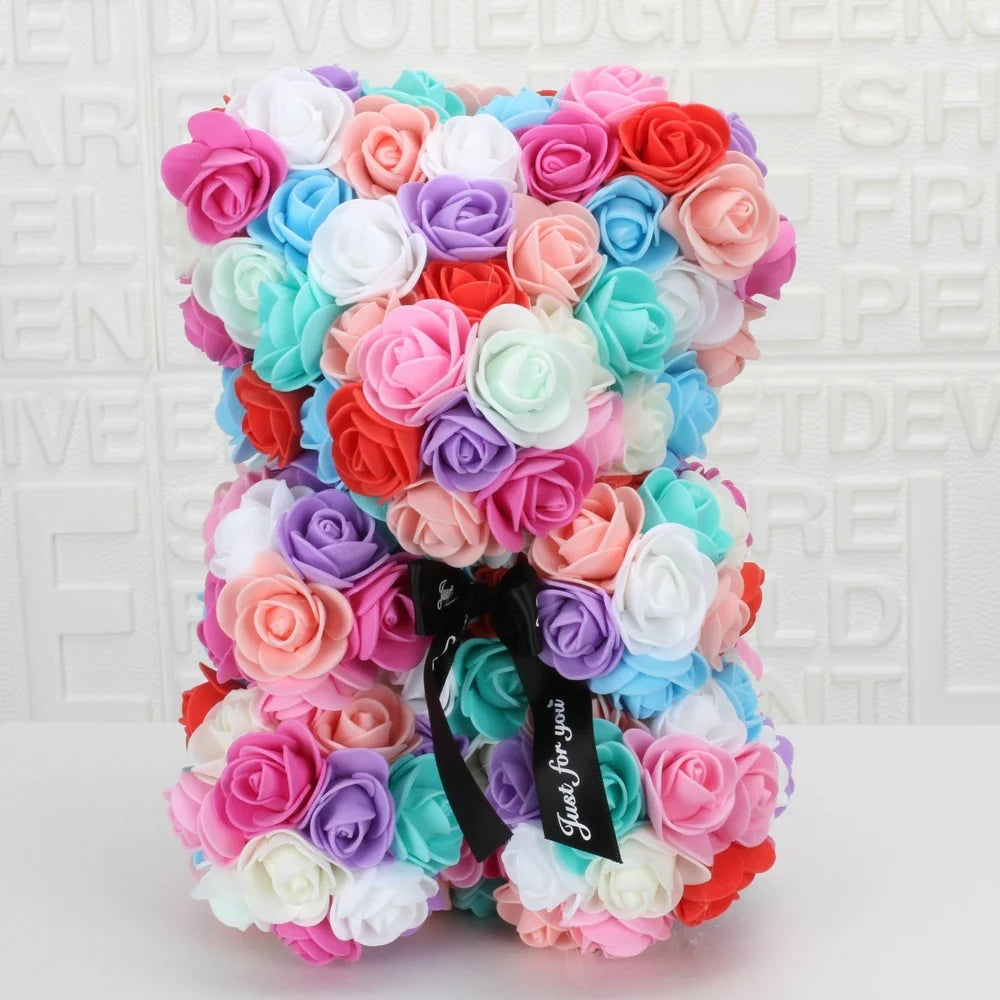 Romantic Valentine's DayCreative Eternal Flower Rose Bear Christmas Gift Rose Bear Hug Bear Wedding  Flower Decoration Gift