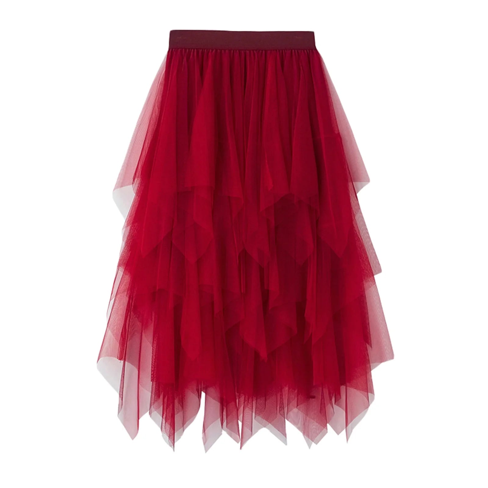 Lady s Fashionable Sexy Solid Color Mesh Skirt Irregular Elastic Tulle Bubble Skirt Daily Life and Vacation Surpriseshopper.com