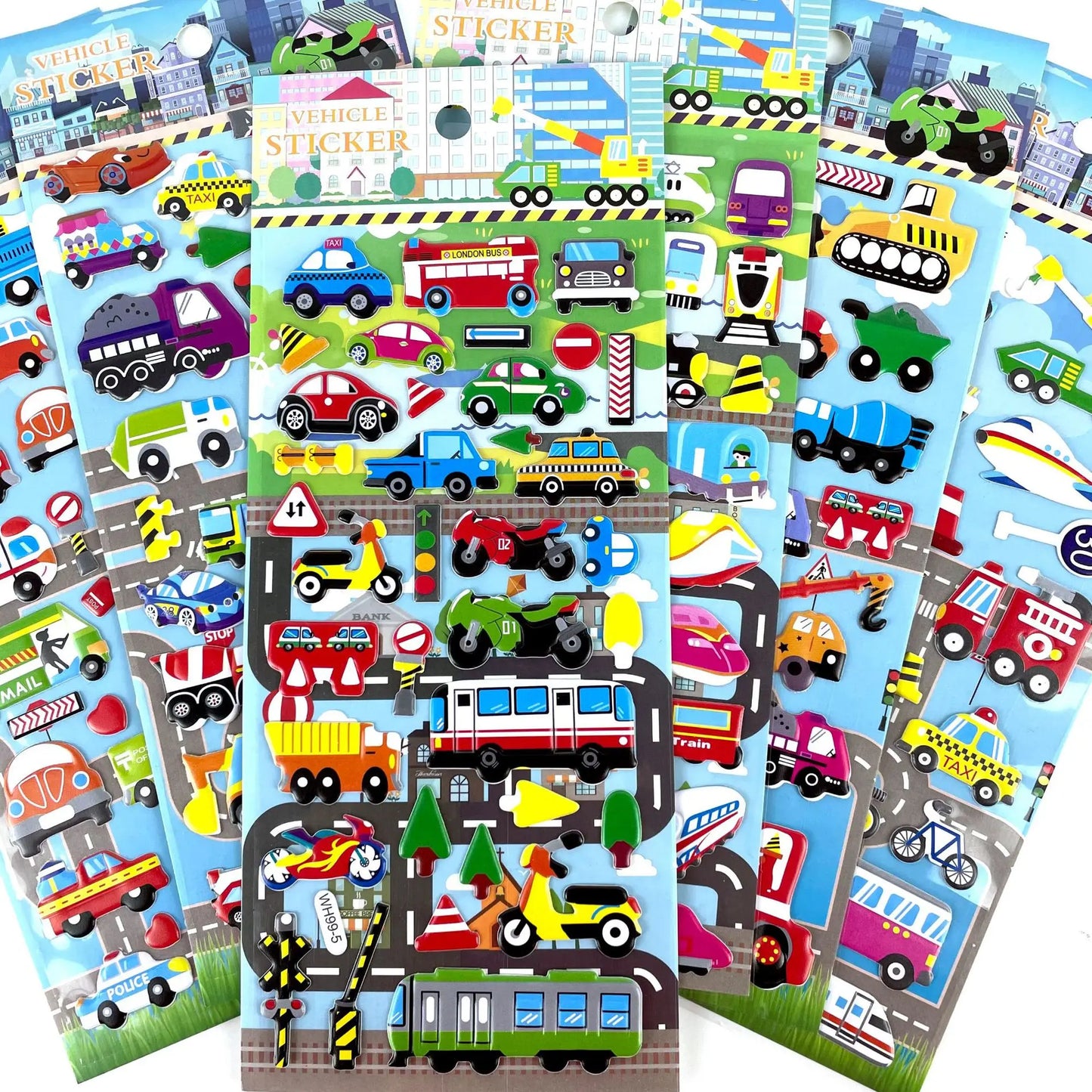 3D Bubble Sticker Set: 6 Sheets of Fun Vehicle Designs – Perfect Educational Toys for Kids!