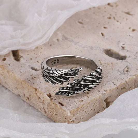 925 Sterling Silver Angel Wing Feather Aesthetic Rings For Women Engagement Luxury Jewelry Christmas Accessories