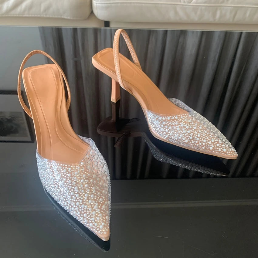 Pearl Elegance: Summer Slingback Heels