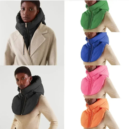 Winter Ultralight Down Hooded Hats For Women Men Warm Ring Scarf Balaclava Hat Neck Zippper Drawstring Coat Scarf Short Tank Top