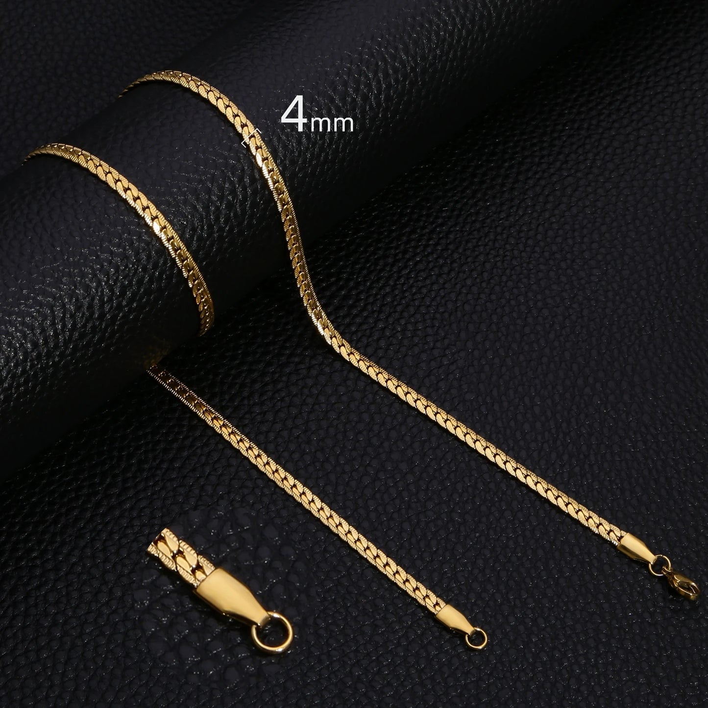 HIYEE Punk 3/4/5/6/7mm Embossed Flat Snake Chain Necklace Gold/Silver Colored Stainless Steel Chain Men Women Fashion Jewelry